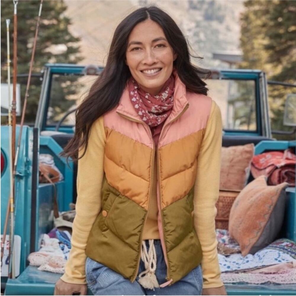 Sundance Eclipse Chevron Colorblock Green Pink Gold Puffer Vest Retro 70s Small